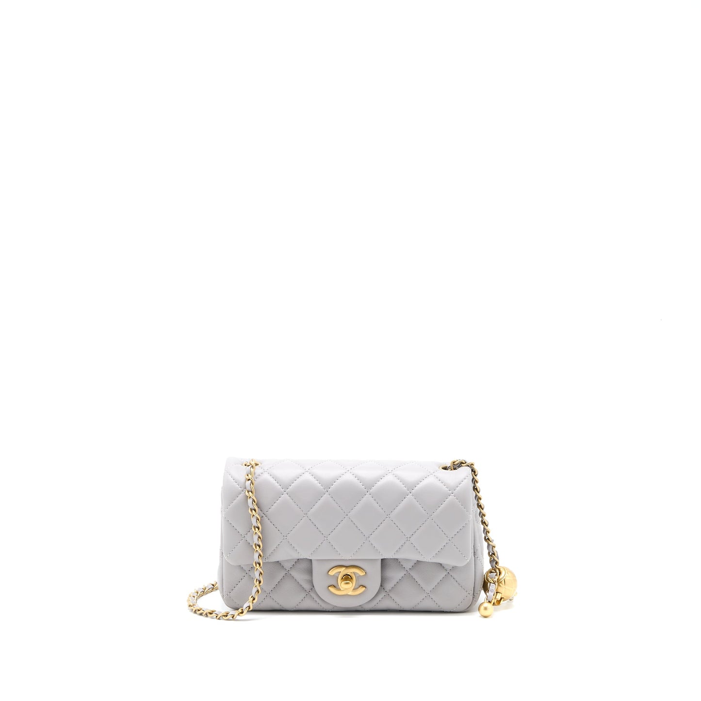 Chanel Pearl Crush Mini Rectangular Flap Bag Lambskin Light Grey Brushed GHW (Microchip)