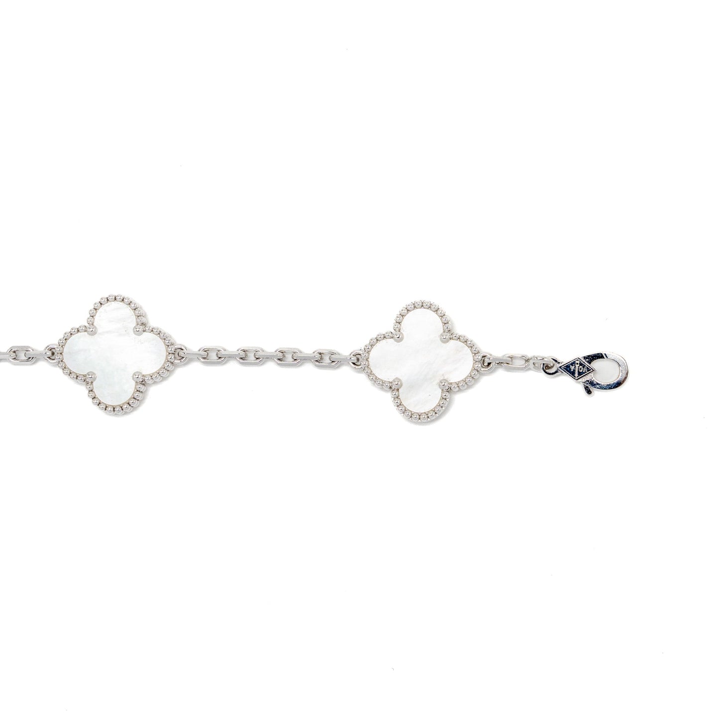 Van Cleef & Arpels Vintage Alhambra Bracelet, 5 Motifys white Gold/Mother of pearl