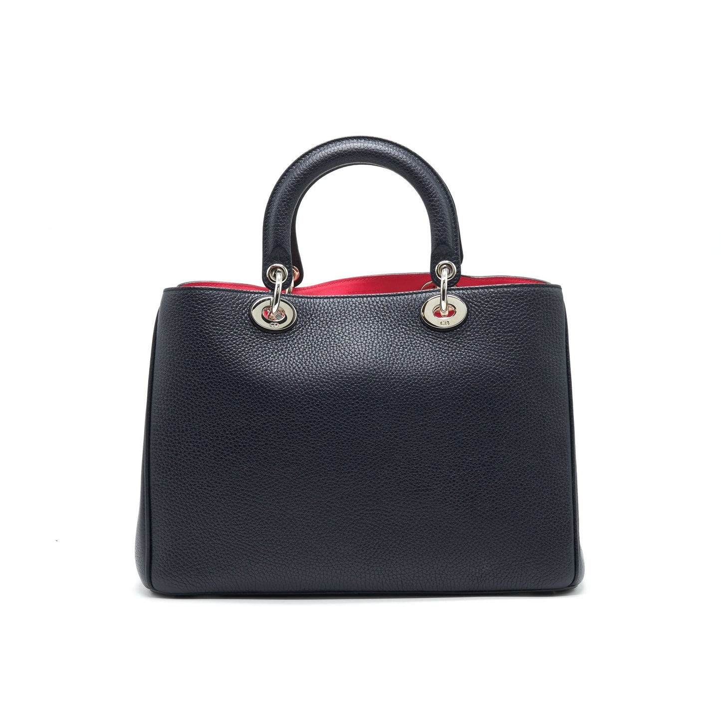 CHRISTIAN Luxury Dior Medium Luxury Diorissimo Tote Bag Black Grained Leather SHW