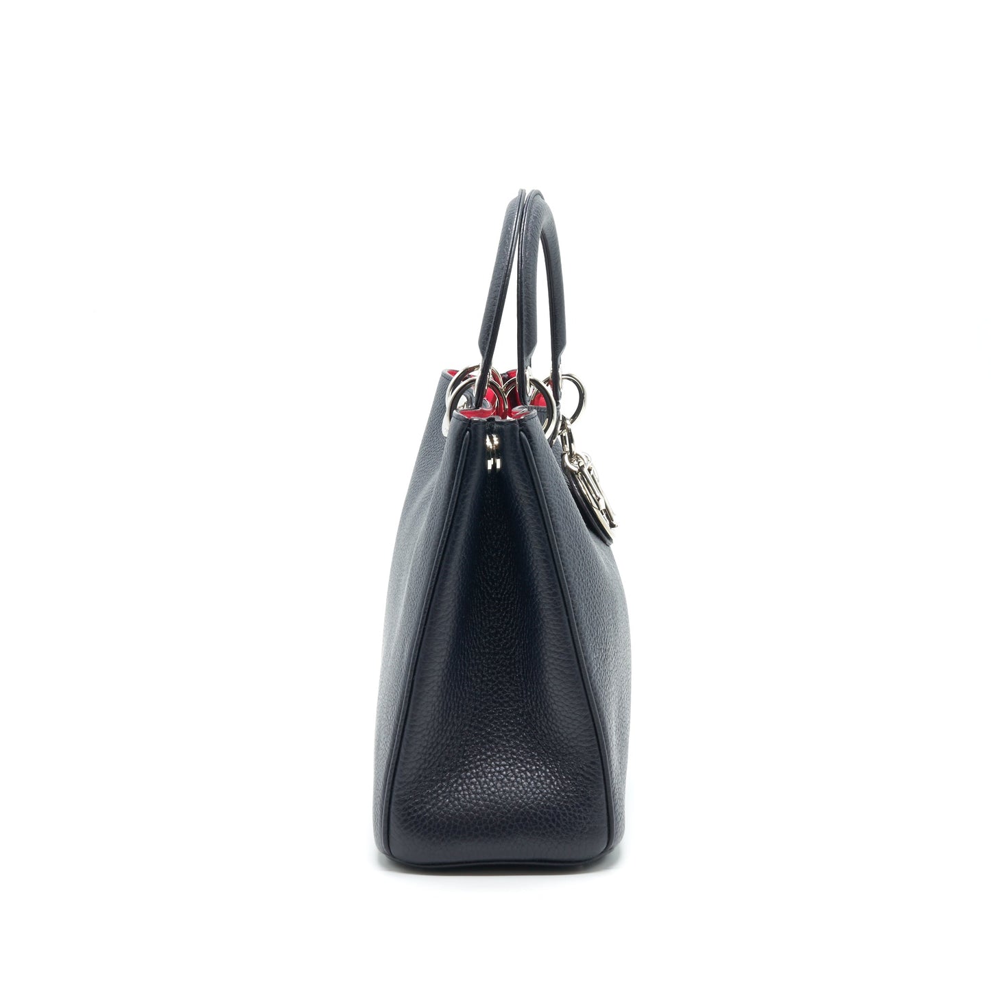 CHRISTIAN Luxury Dior Medium Luxury Diorissimo Tote Bag Black Grained Leather SHW