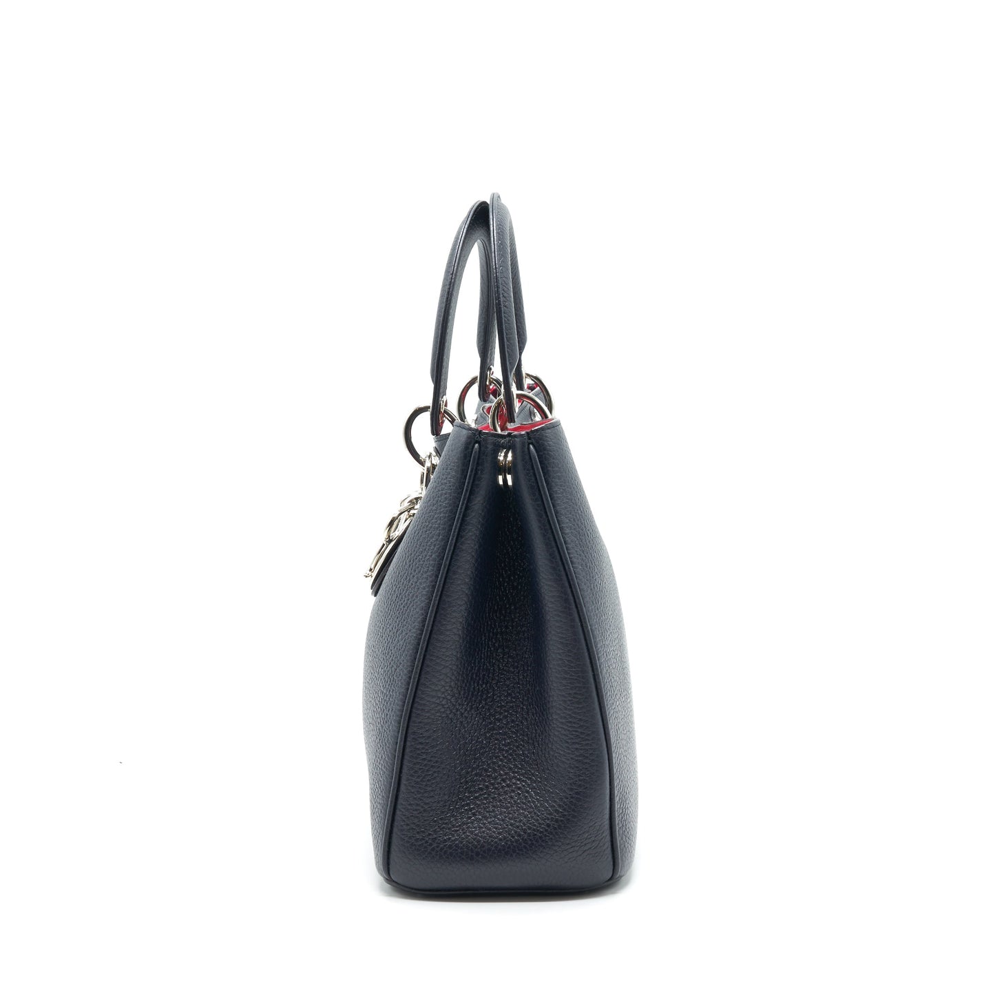 CHRISTIAN Luxury Dior Medium Luxury Diorissimo Tote Bag Black Grained Leather SHW