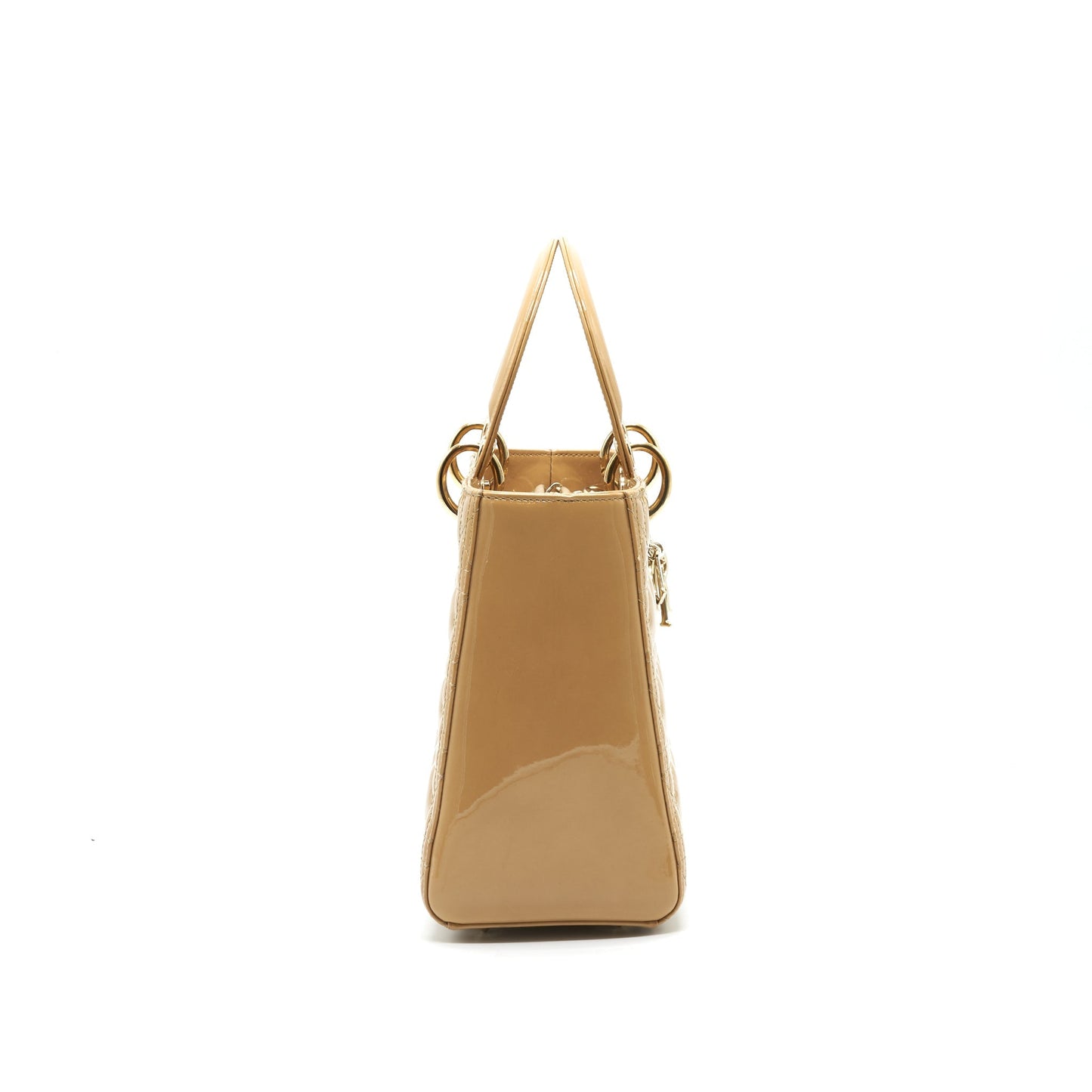 Christian Luxury Dior Medium Lady Luxury Dior Patent Leather Beige GHW