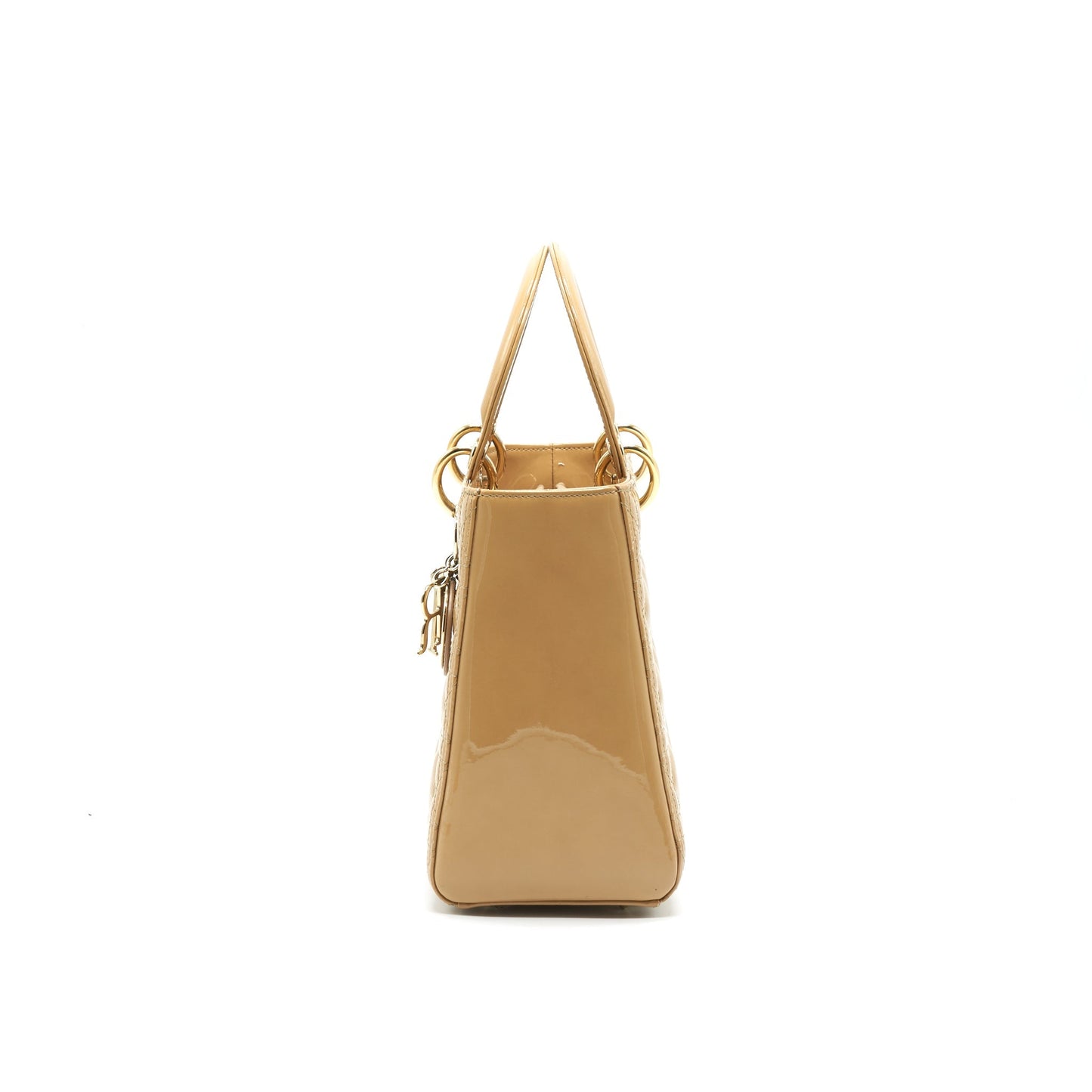 Christian Luxury Dior Medium Lady Luxury Dior Patent Leather Beige GHW