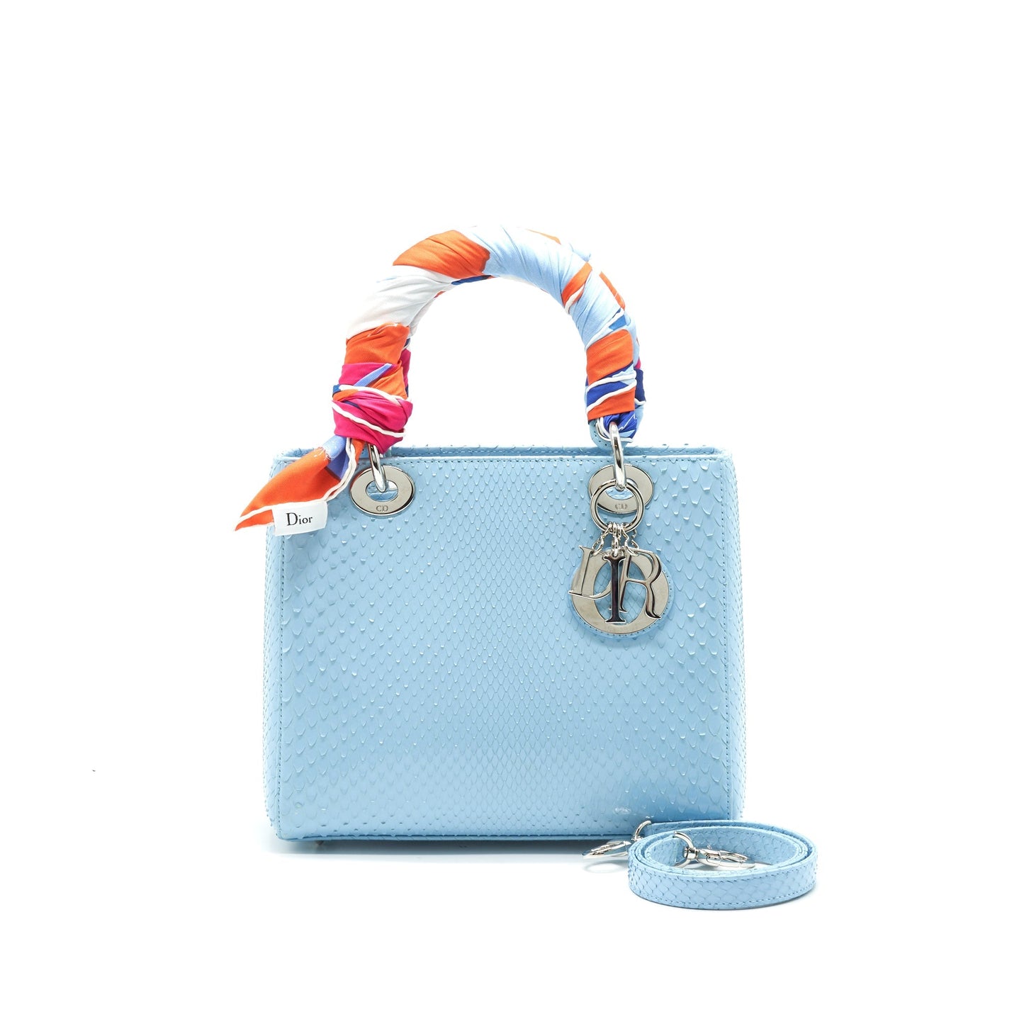 CHRISTIAN Luxury Dior PYTHON MEDIUM LADY Luxury Dior BAG SKYBLUE SHW WITH SMALL SCARF
