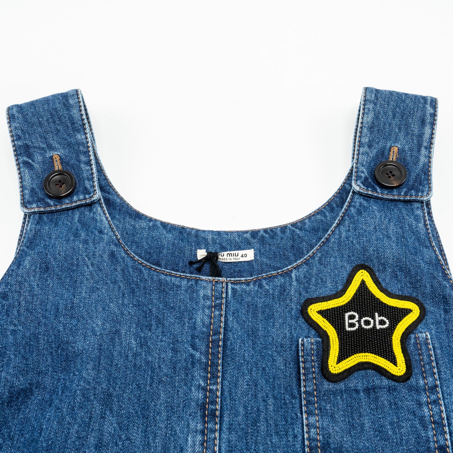 Miu Miu Size 40 Appliquéd Mini Dress Cotton Denim Blue