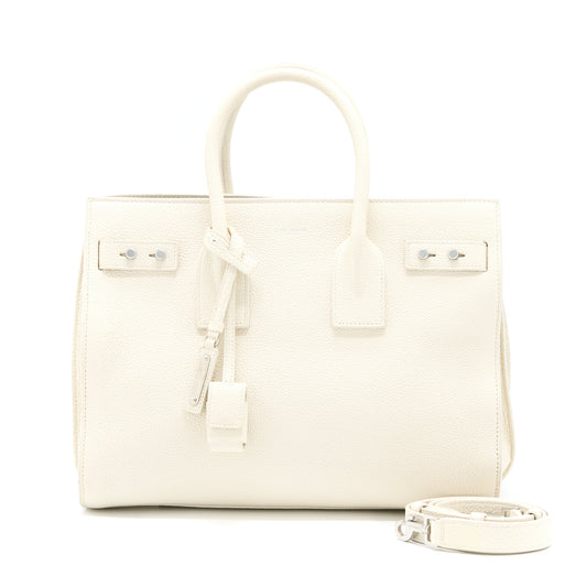 Saint Laurent Sac De Jour Tote Bag Calfskin White SHW