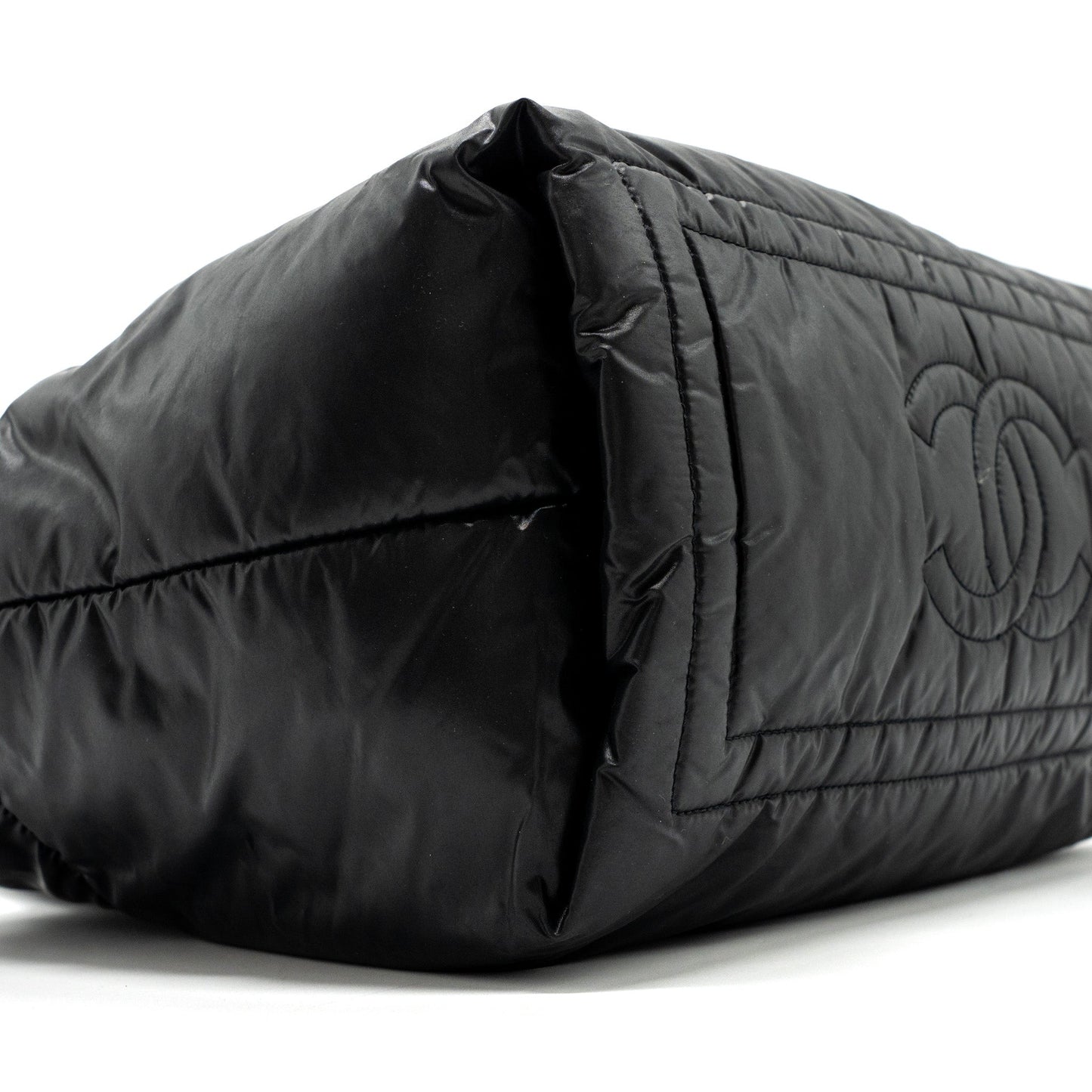 Chanel small puffy Down tote bag nylon black SHW