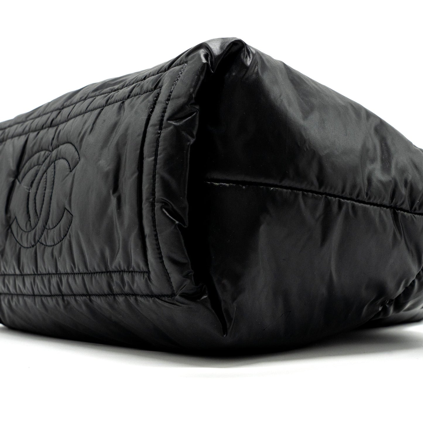 Chanel small puffy Down tote bag nylon black SHW