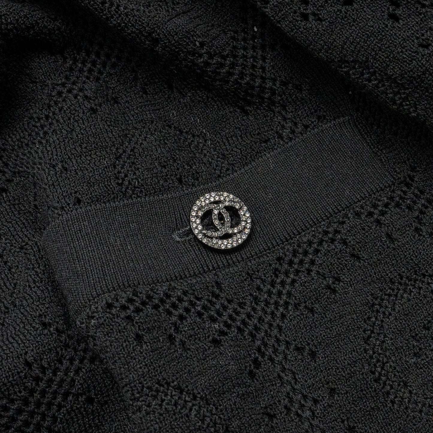 Chanel Size 38 20P Crochet Lace Knit CC Logo Dress Cotton Black