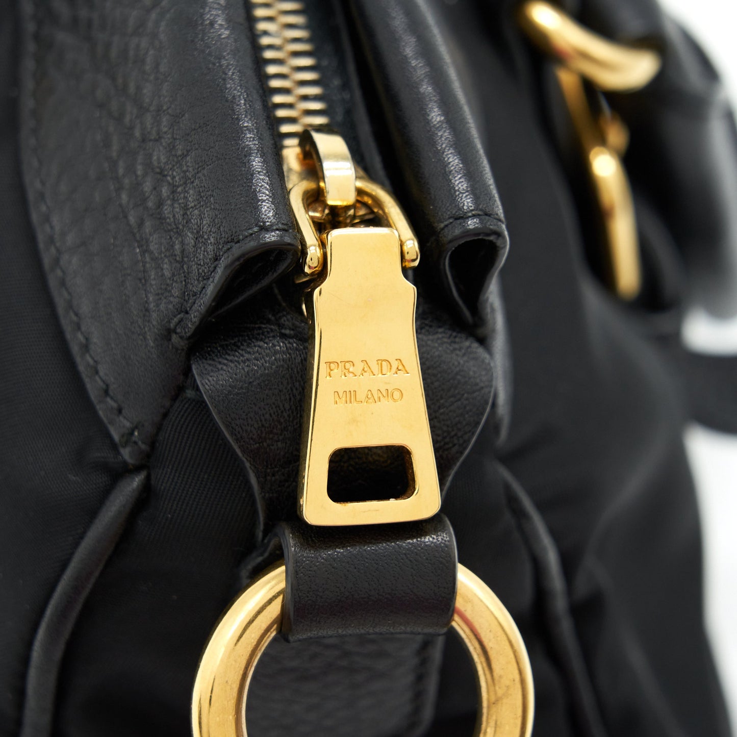 Prada Tessuto Handle Bag Nylon And Leather Black GHW
