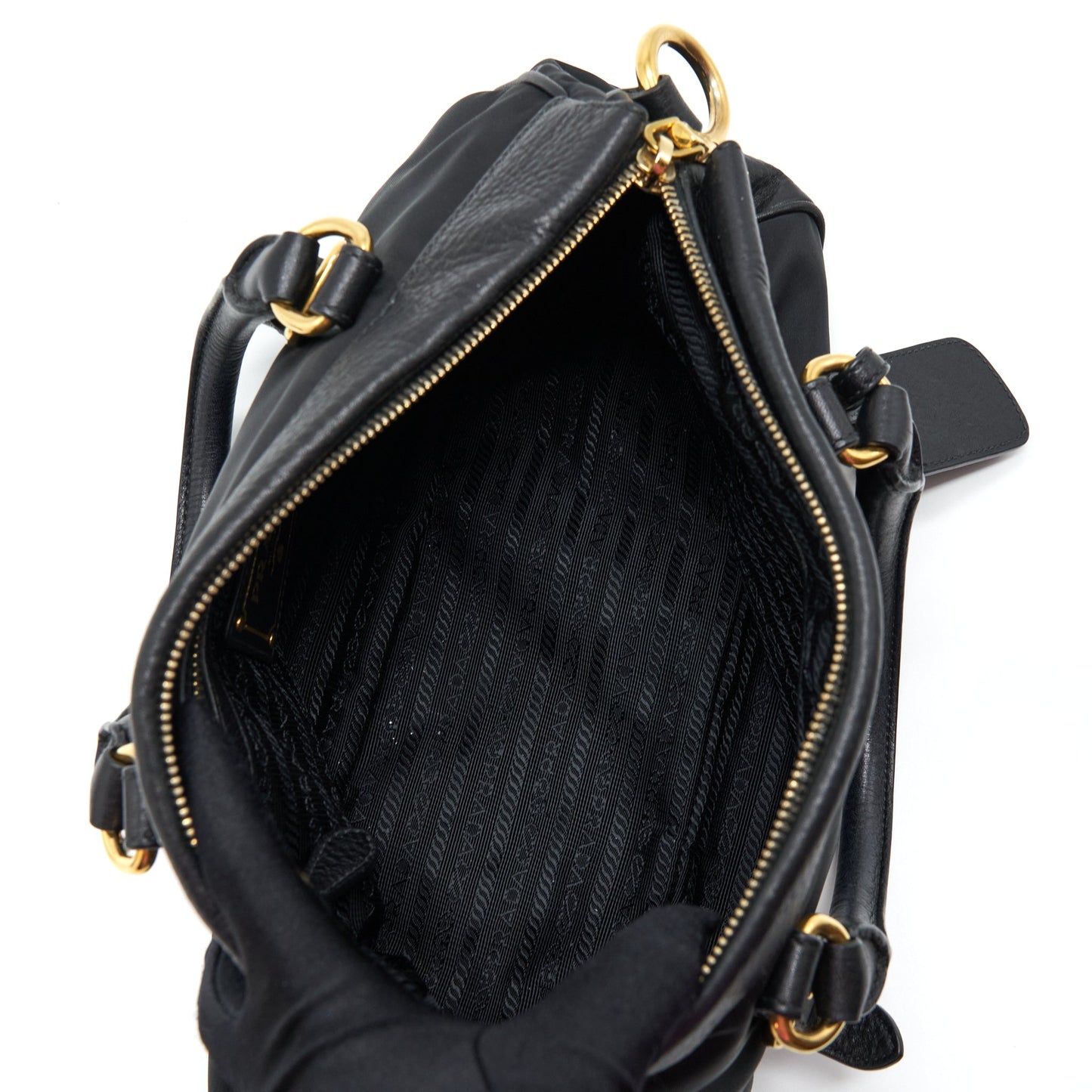 Prada Tessuto Handle Bag Nylon And Leather Black GHW