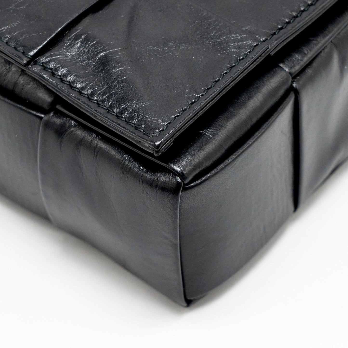 Bottega Veneta Cassette Messenger Bag Calfskin Black SHW