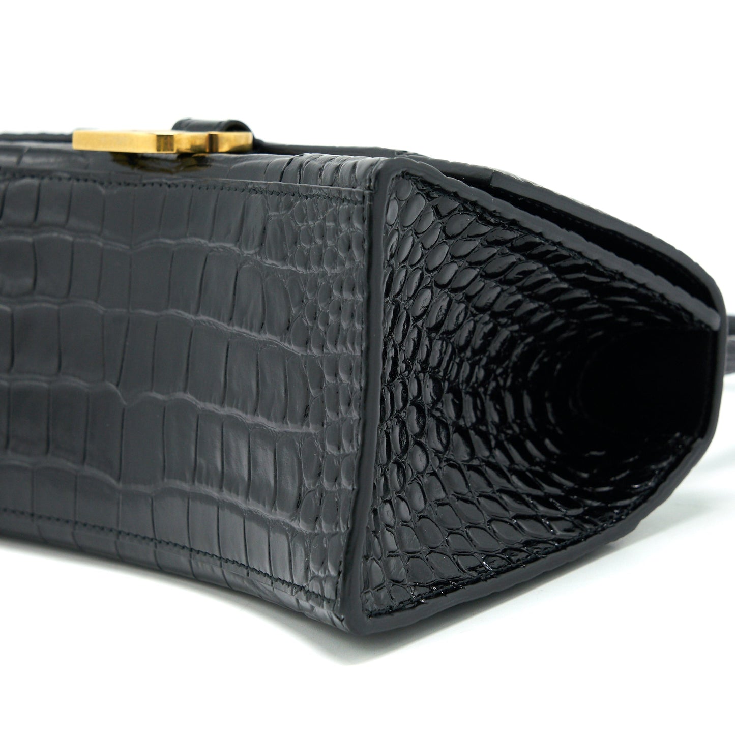 Balenciaga Hourglass S Croc Embossed leather handbag Black GHW
