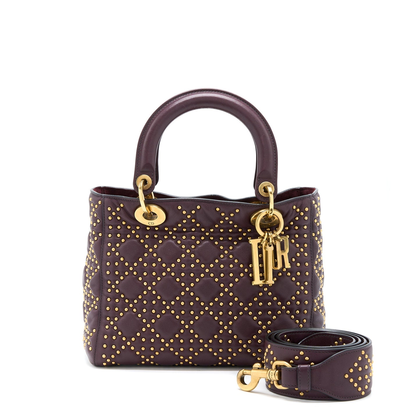 Luxury Dior Medium Lady Luxury Dior Rock-Stud Calfskin Dark Red GHW