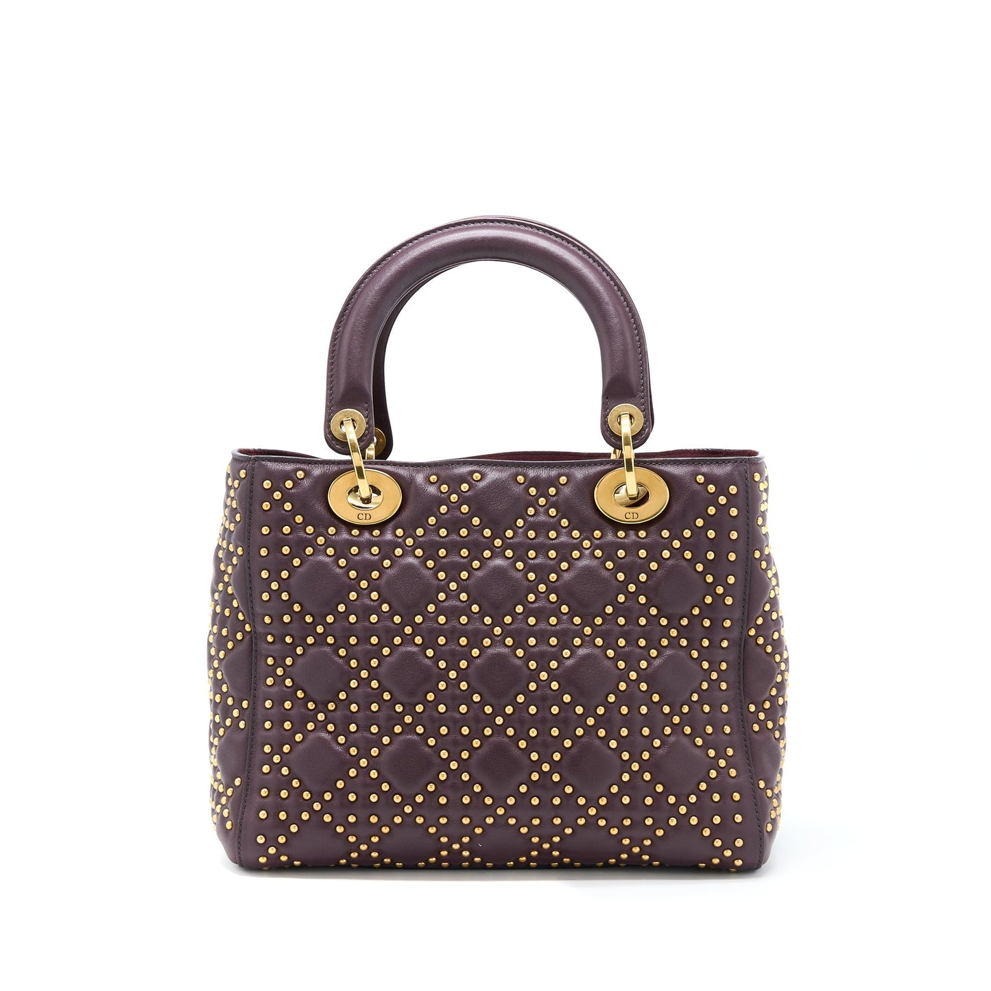 Luxury Dior Medium Lady Luxury Dior Rock-Stud Calfskin Dark Red GHW