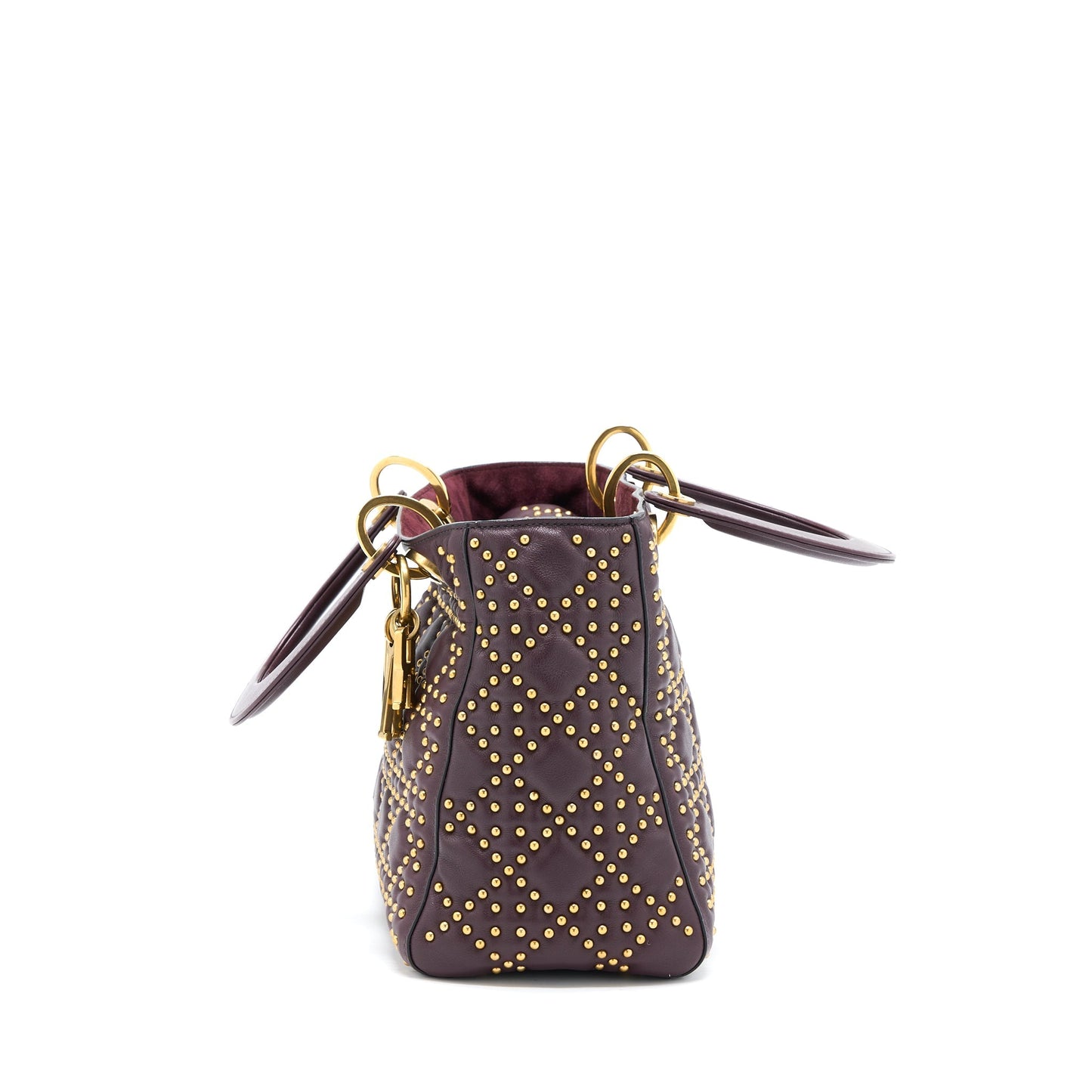 Luxury Dior Medium Lady Luxury Dior Rock-Stud Calfskin Dark Red GHW