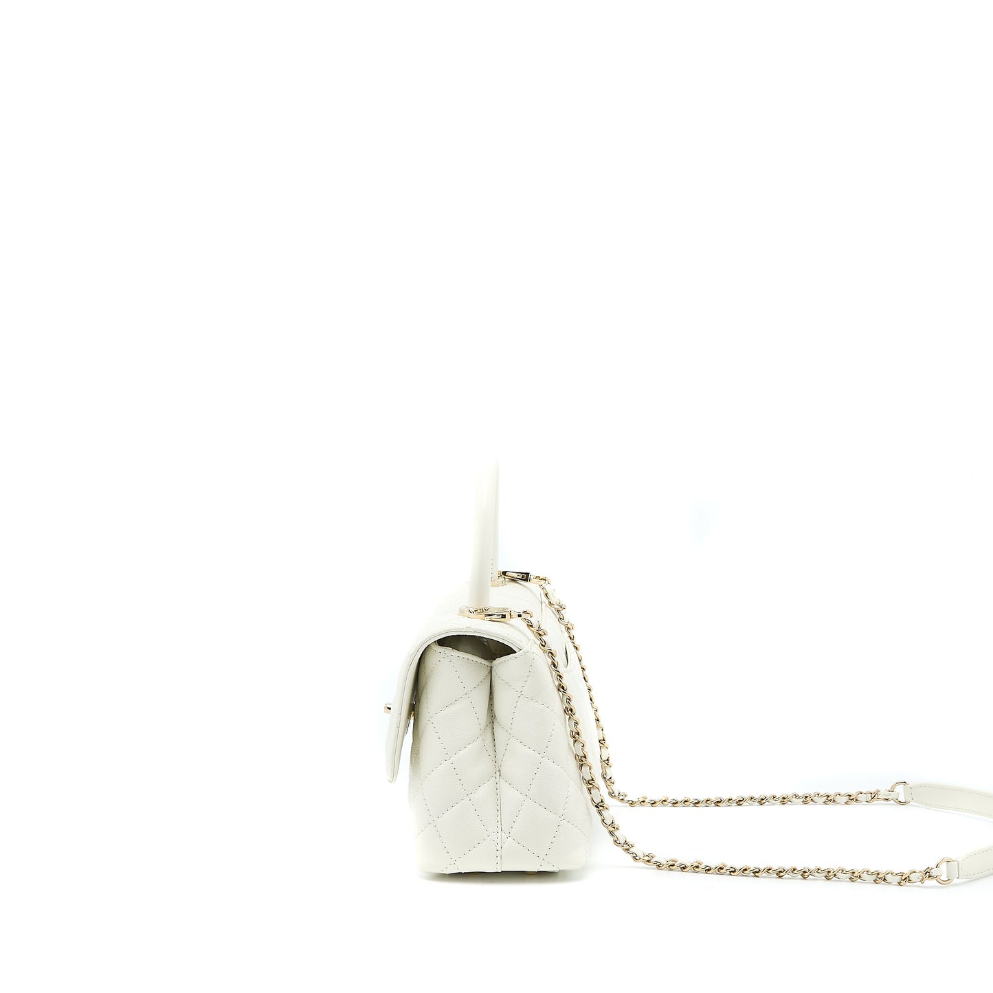 Chanel Small Coco Handle Caviar White LGHW (Microchip)