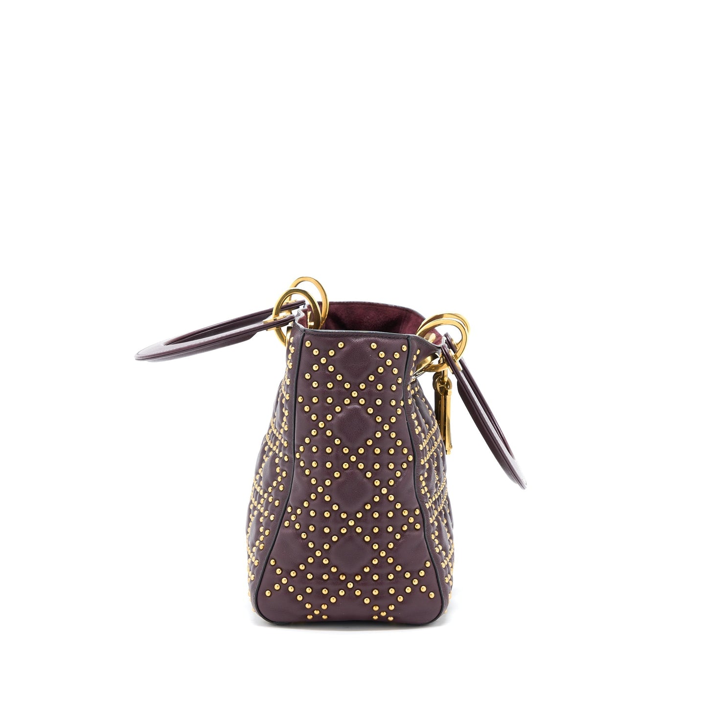 Luxury Dior Medium Lady Luxury Dior Rock-Stud Calfskin Dark Red GHW
