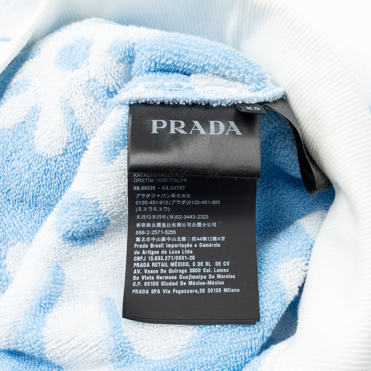 Prada size XS flower print drawstring hoodie Cotton multicolour light blue / white