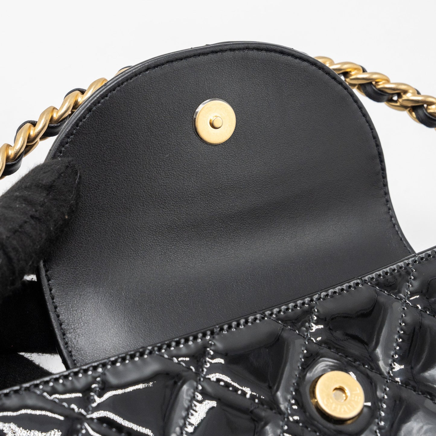 Chanel 23K hoop bag patent black GHW (microchip)