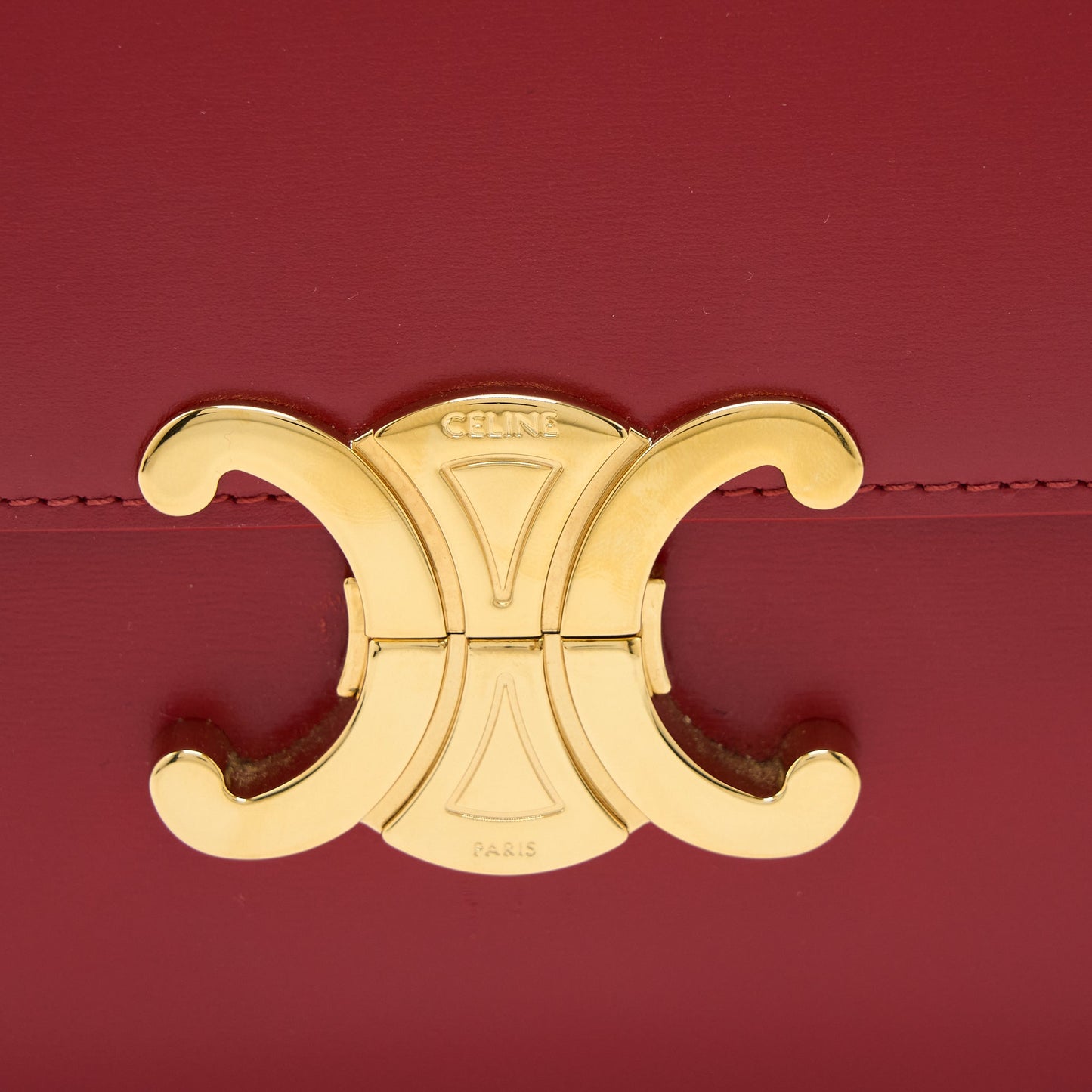 Celine Medium Classique Triomphe Bag Shiny Calfskin Red GHW