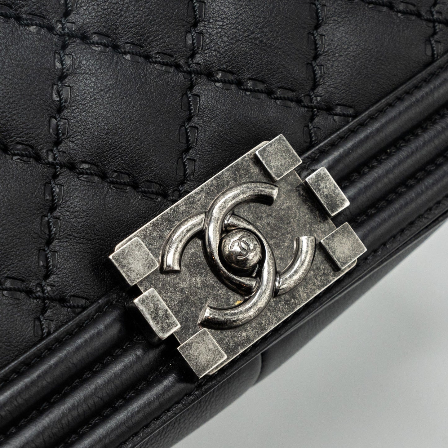 Chanel medium boy bag calfskin black ruthenium hardware