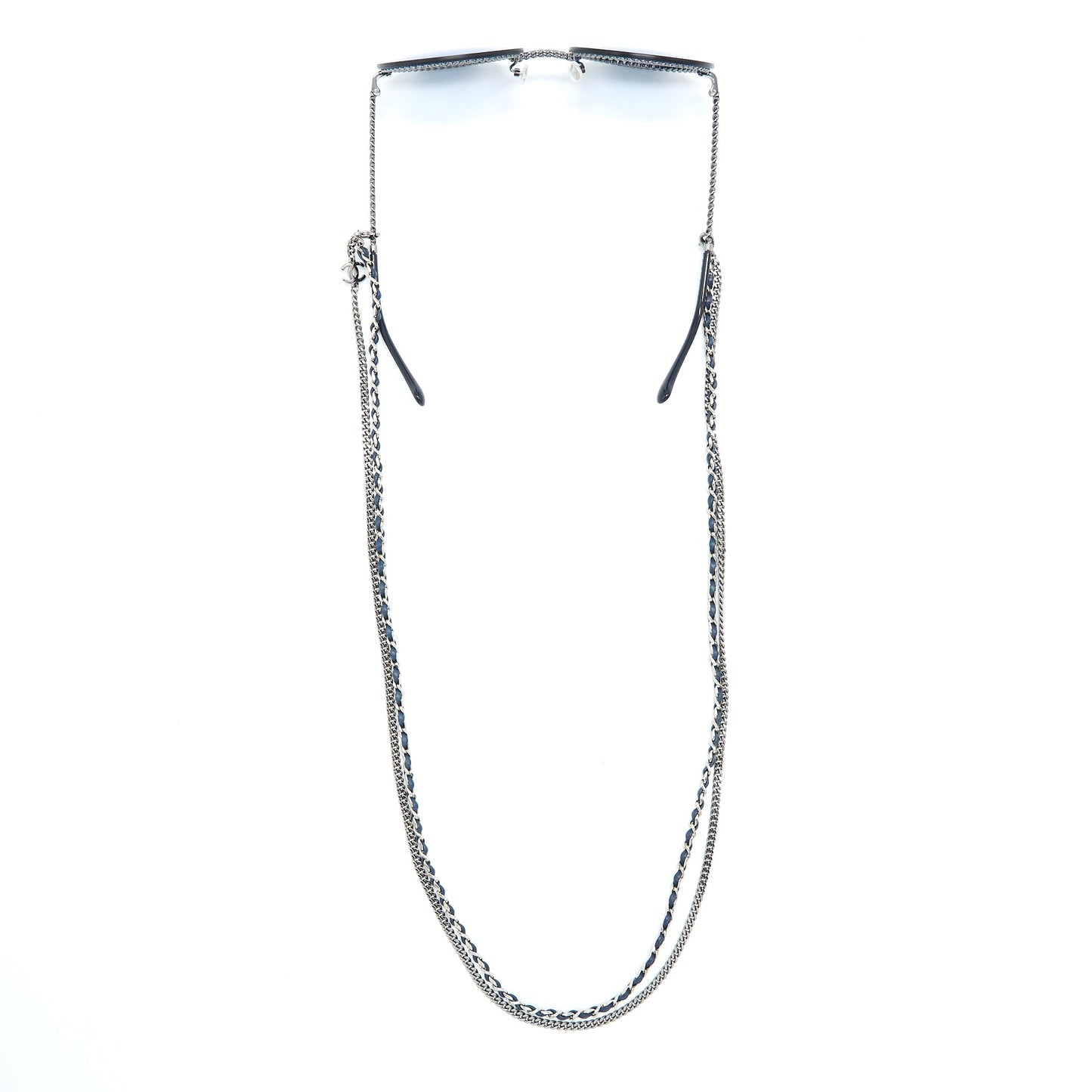 Chanel 4245 Round Sunglasses Leather Chain Dark Blue SHW
