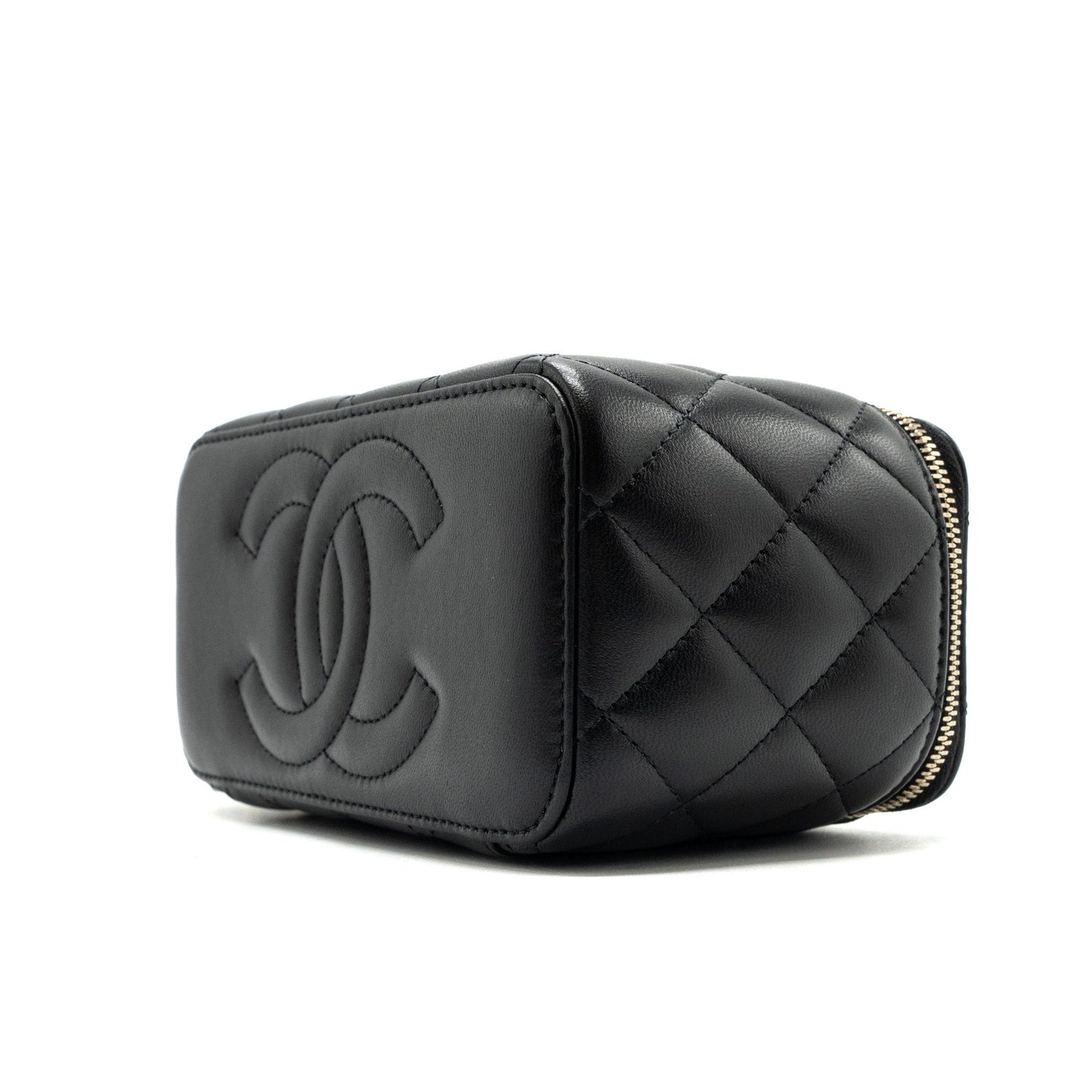 Chanel Top Handle Long Vanity With Chain Lambskin Black LGHW(Microchip)