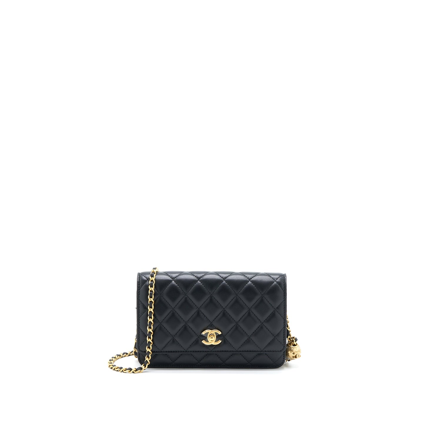 Chanel Pearl Crush Wallet On Chain Lambskin Black Brushed GHW (Microchip)
