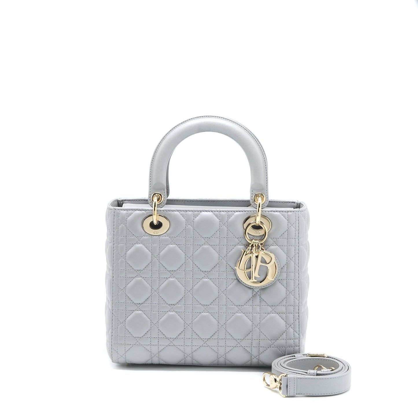 Luxury Dior Medium Lady Luxury Dior Lambskin Grey LGHW