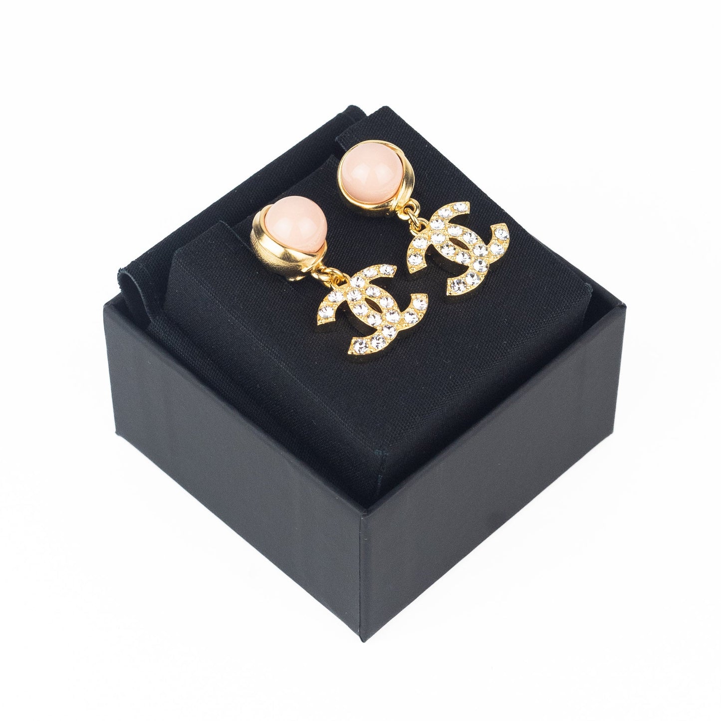 Chanel Pink Glass Pearl Gold Earrings