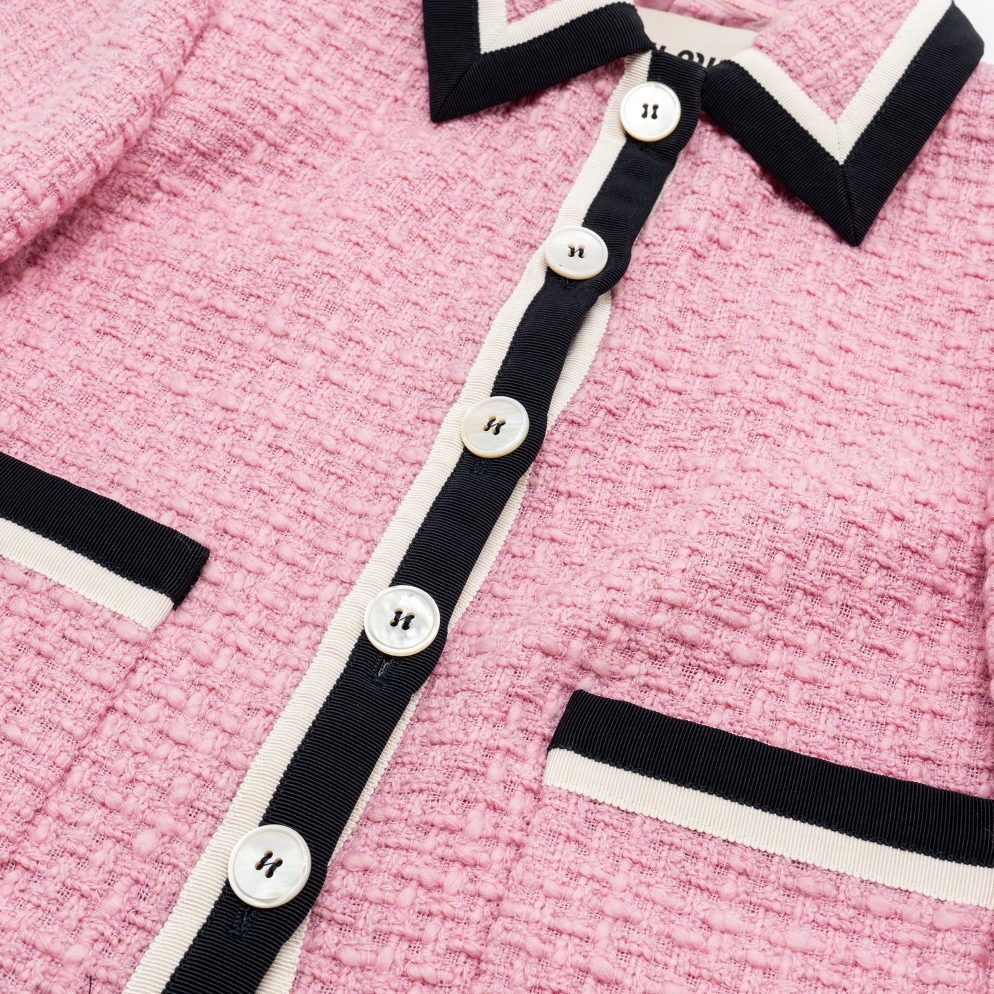 Miu Miu Size 36 Single-Breasted Tweed Jacket and Skirt Virgin Wool /Silk Pink/Black (Sell in a set)