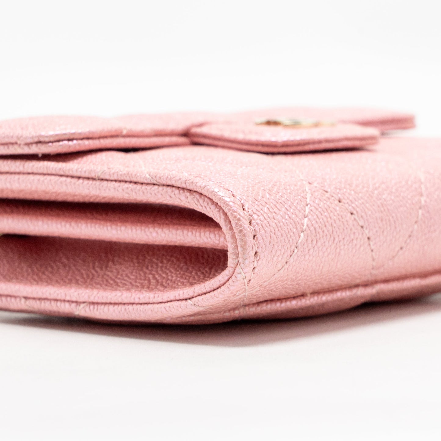 Chanel Quilted flap card holder with chain caviar pink LGHW