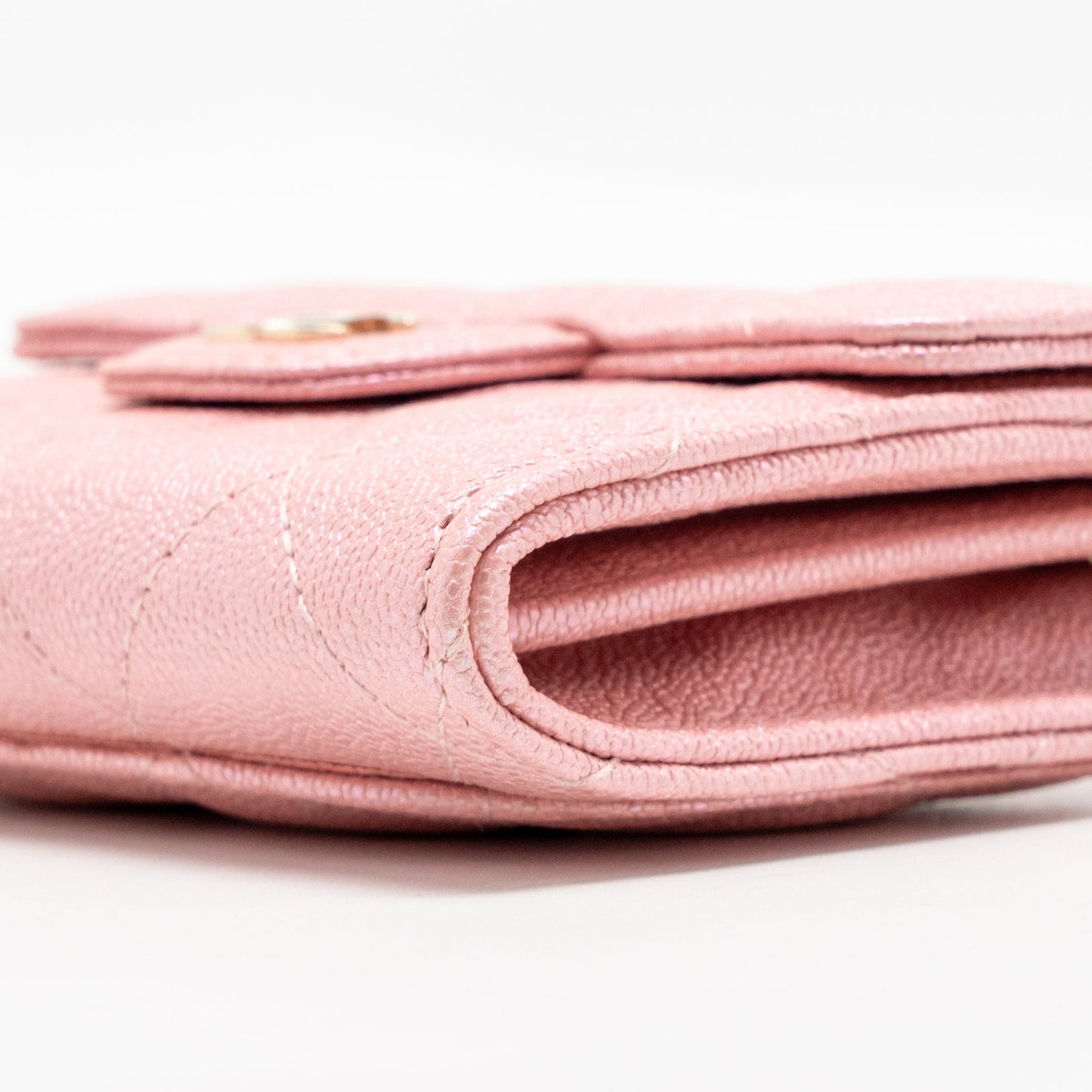 Chanel Quilted flap card holder with chain caviar pink LGHW
