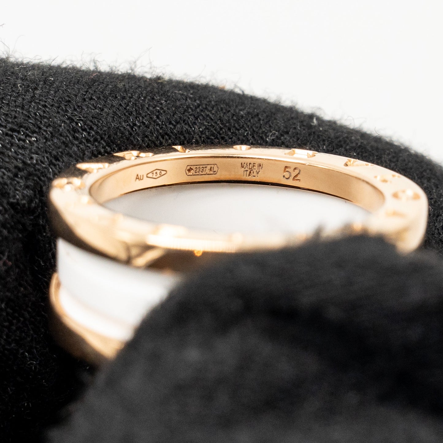 Bvlgari size 52 b zero ring two-band 18K rose gold / white ceramic spiral