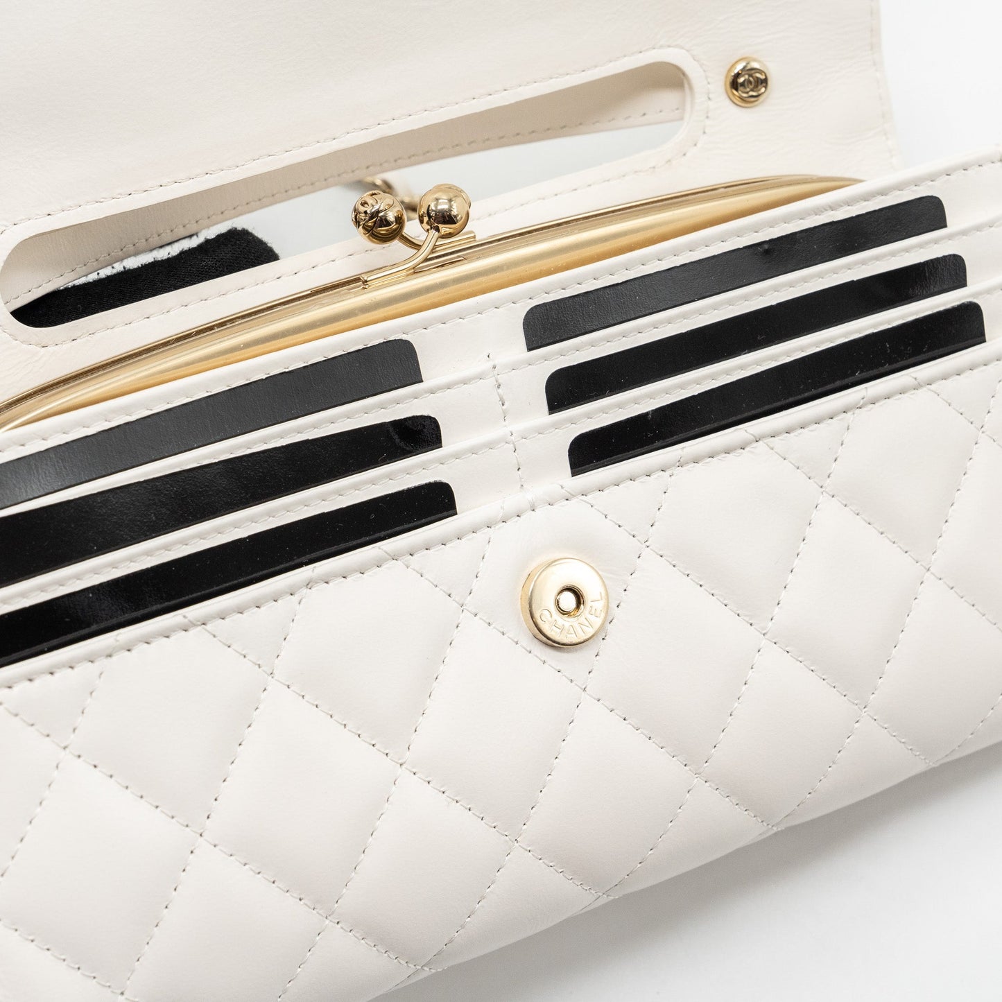 Chanel Top Handle Flap Wallet with chain Lambskin White LGHW (Microchip)