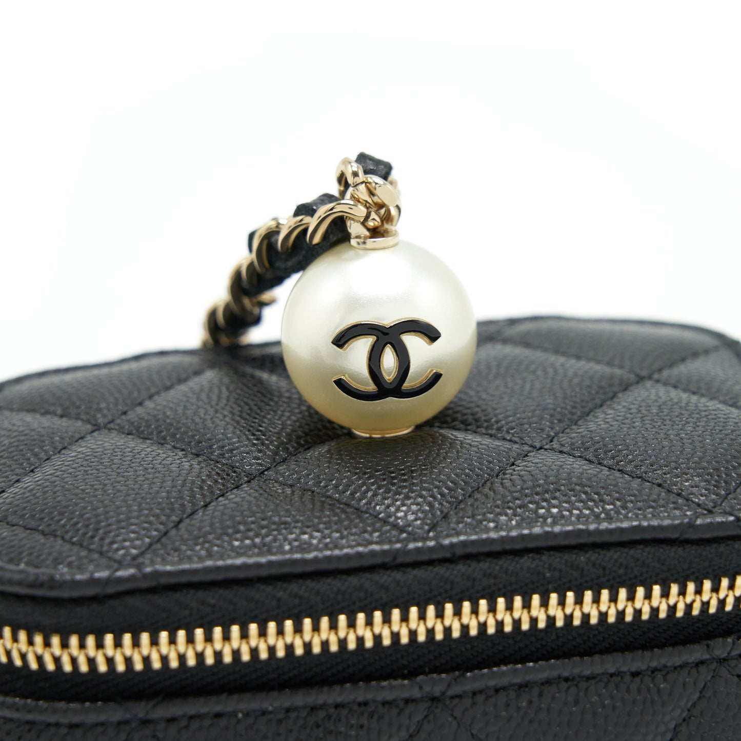 Chanel Small Vanity Clutch With Chain CC Pearl Caviar Black LGHW