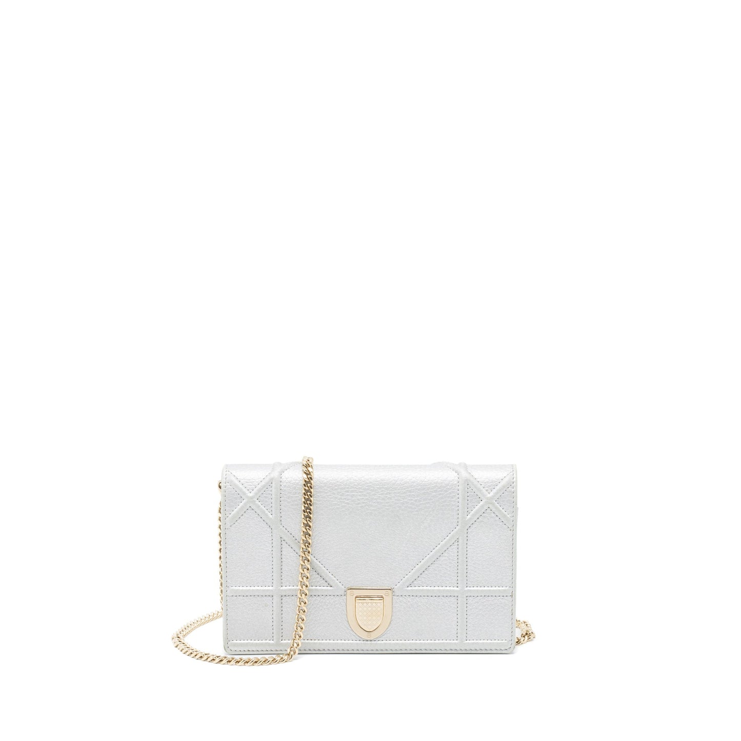 Luxury Dior Luxury Diorama Wallet on Chain Calfskin Light Grey GHW
