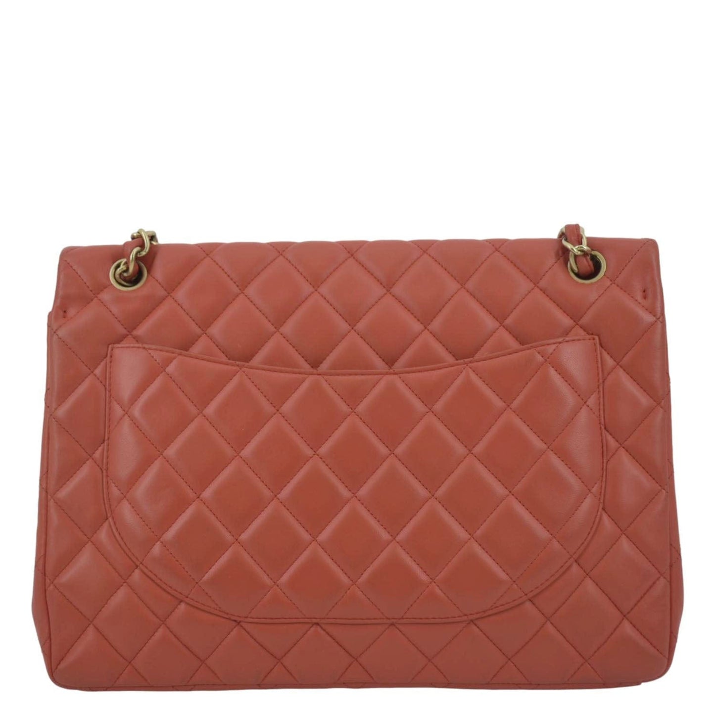 CHANEL Classic Maxi Single Flap Quilted Leather Shoulder Bag Red