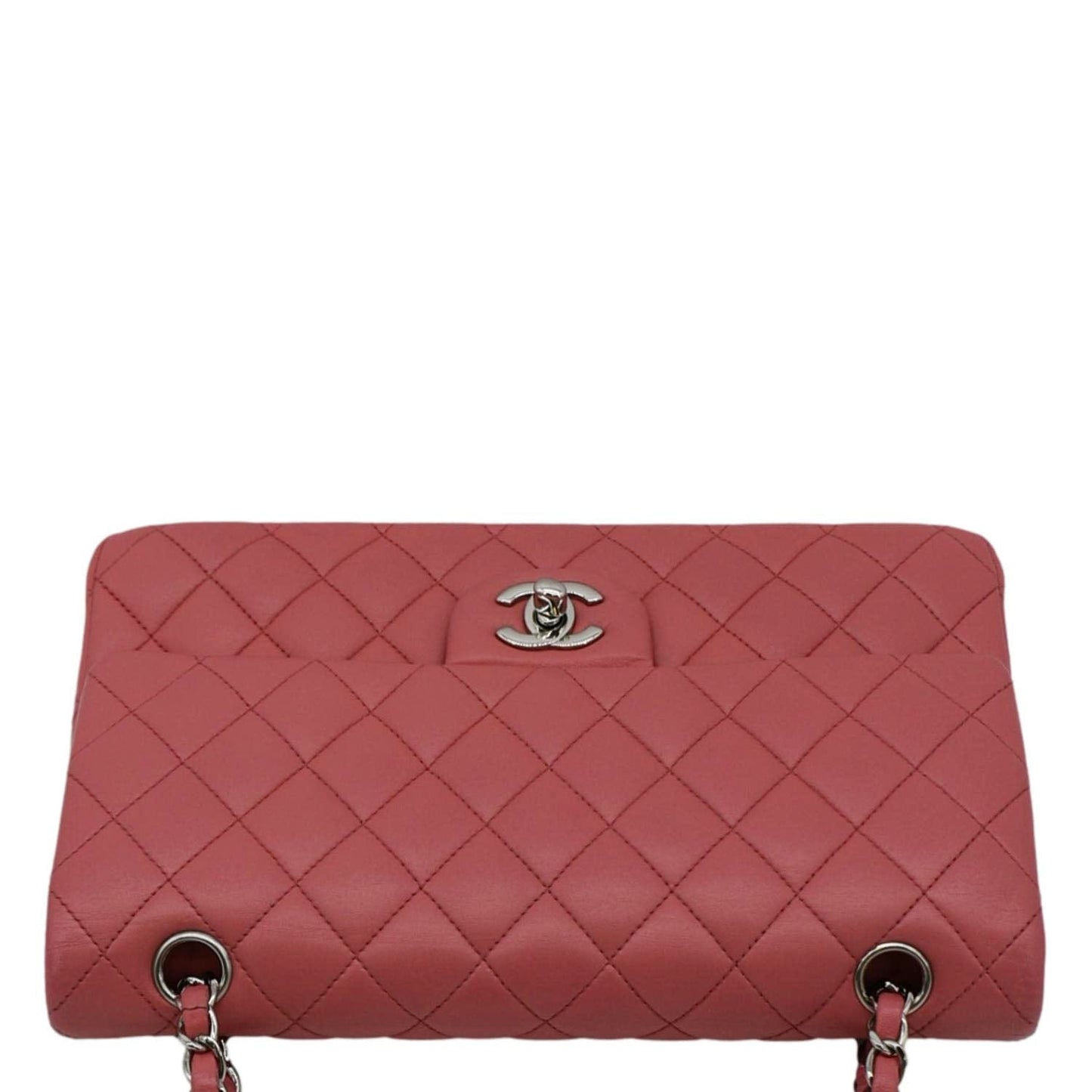 CHANEL Classic Double Flap Medium  Quilted Leather Shoulder Bag Salmon Pink