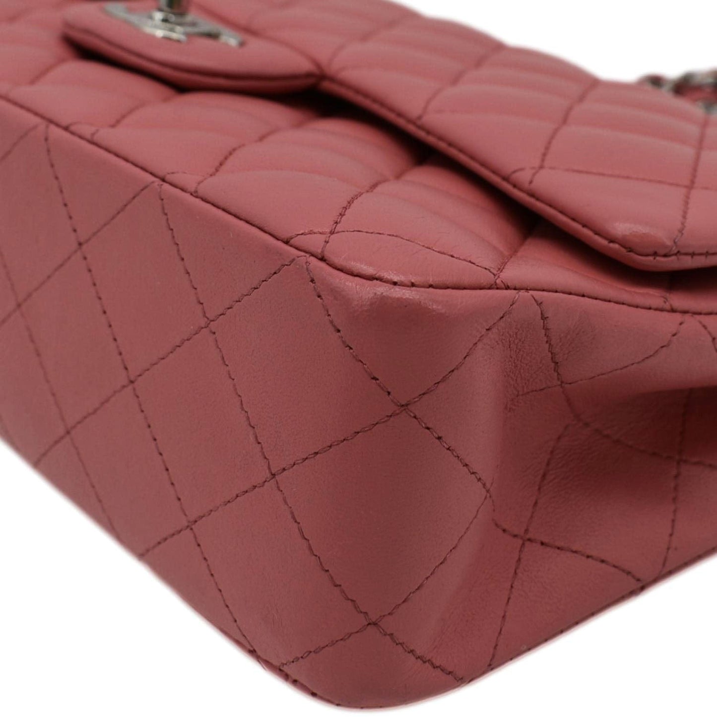 CHANEL Classic Double Flap Medium  Quilted Leather Shoulder Bag Salmon Pink