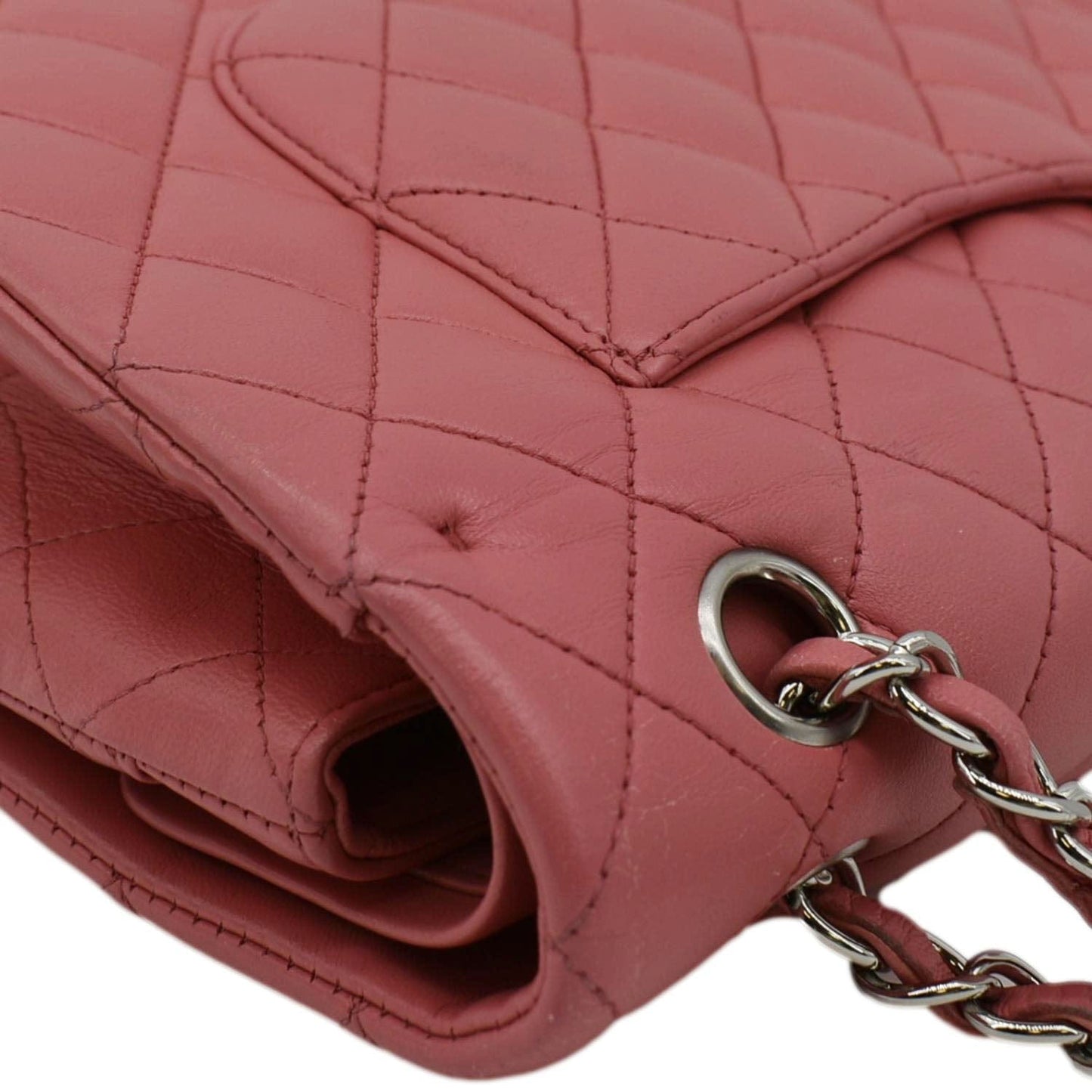 CHANEL Classic Double Flap Medium  Quilted Leather Shoulder Bag Salmon Pink