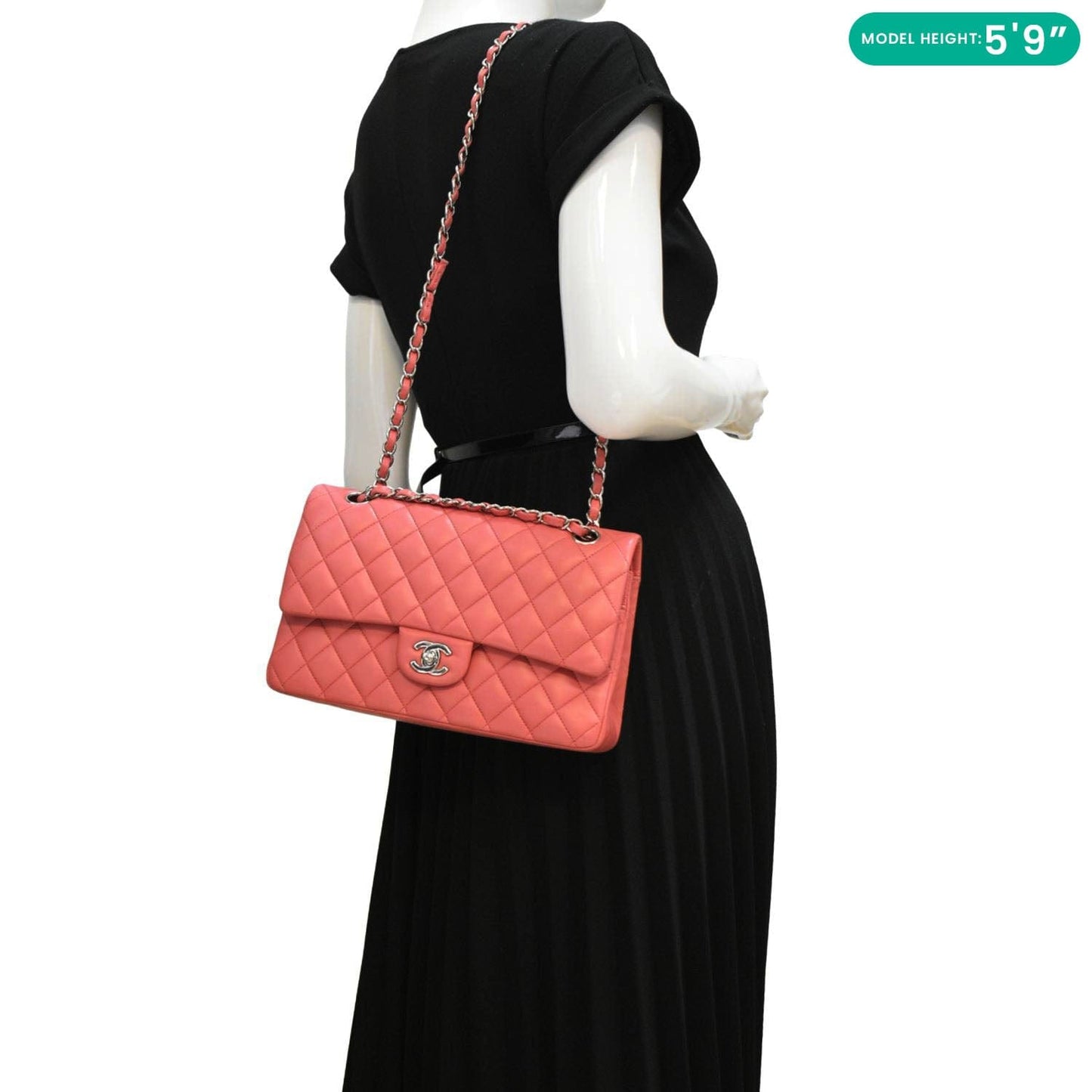 CHANEL Classic Double Flap Medium  Quilted Leather Shoulder Bag Salmon Pink