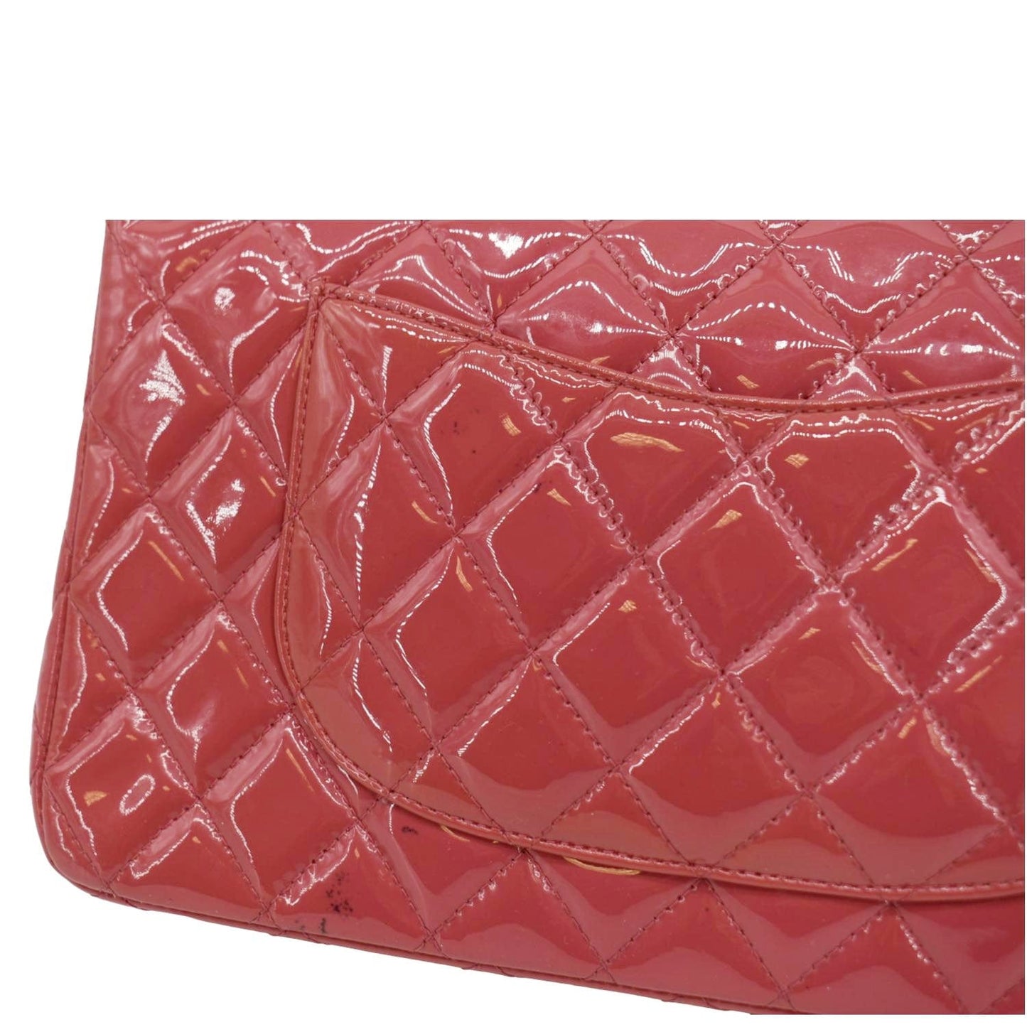 CHANEL Classic Double Flap Medium Quilted Patent Leather Shoulder Bag Light Pink