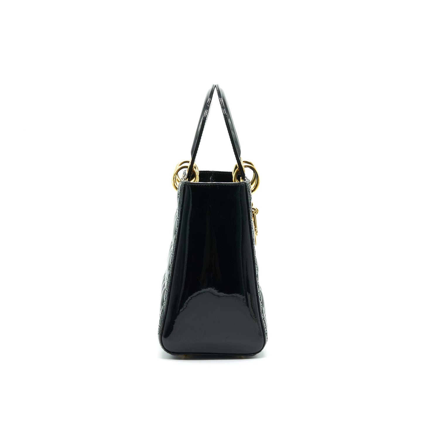 CHRISTIAN Luxury Dior BLACK PATENT LEATHER MEDIUM LADY Luxury Dior