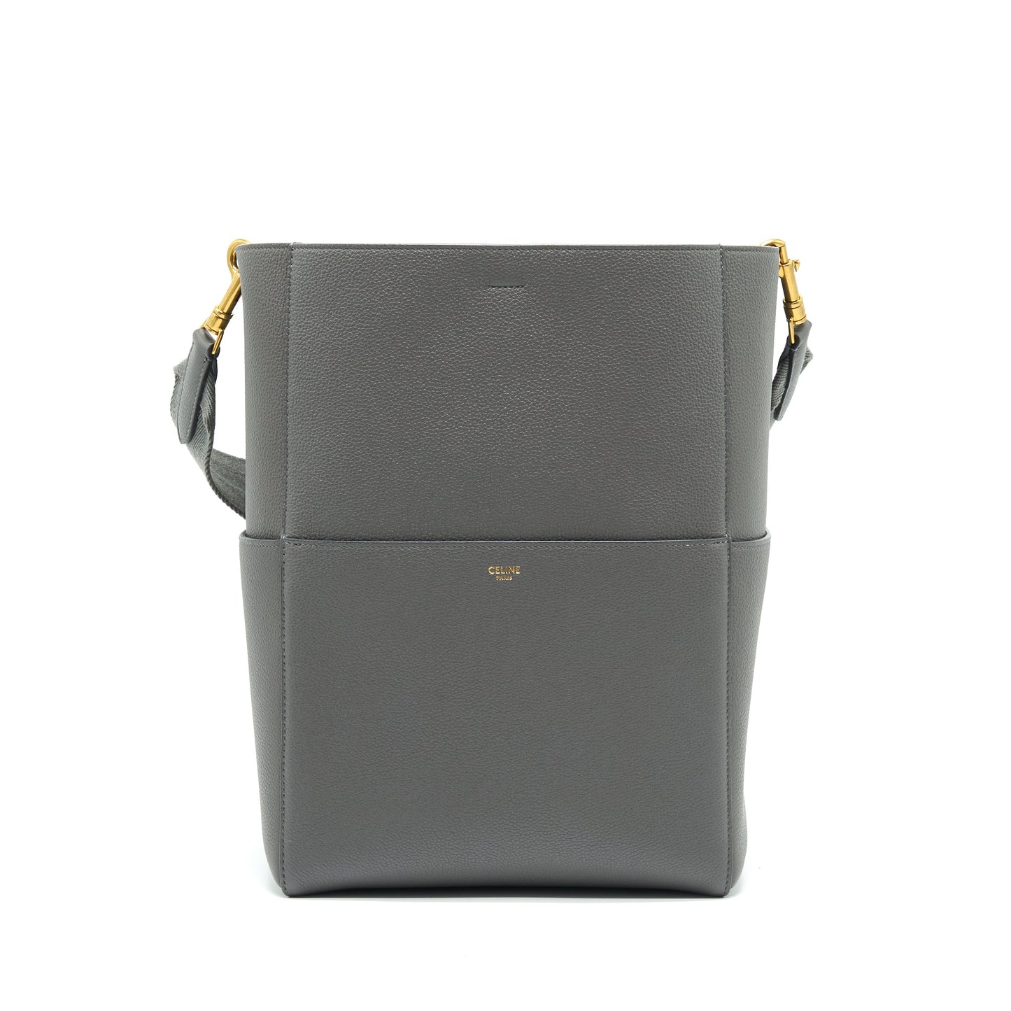 CELINE SANGLE BUCKET BAG DARK GREY WITH BLACK STITCHING