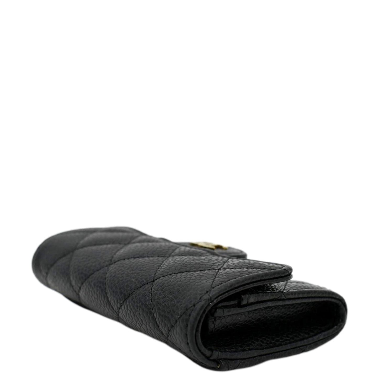 CHANEL Flap Quilted Caviar Leather Card Holder Black