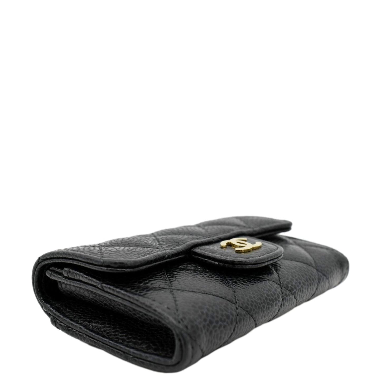 CHANEL Flap Quilted Caviar Leather Card Holder Black