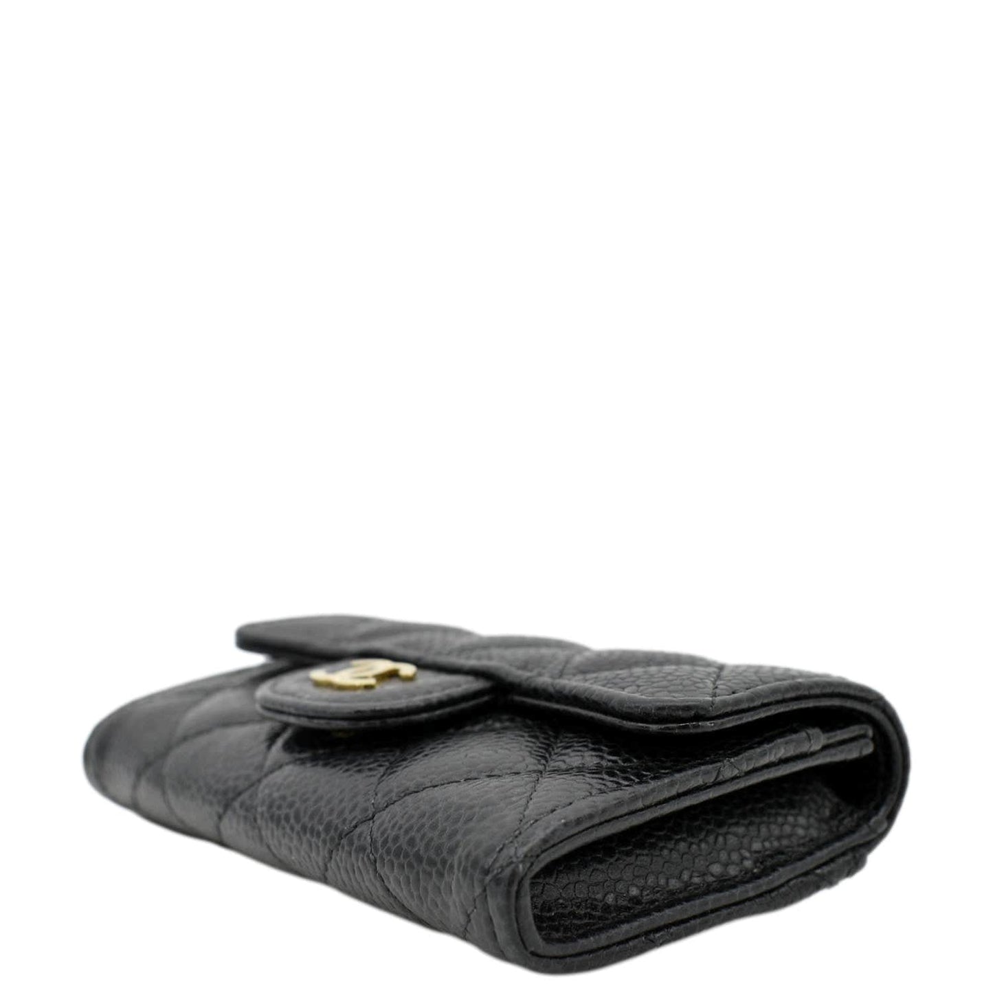 CHANEL Flap Quilted Caviar Leather Card Holder Black