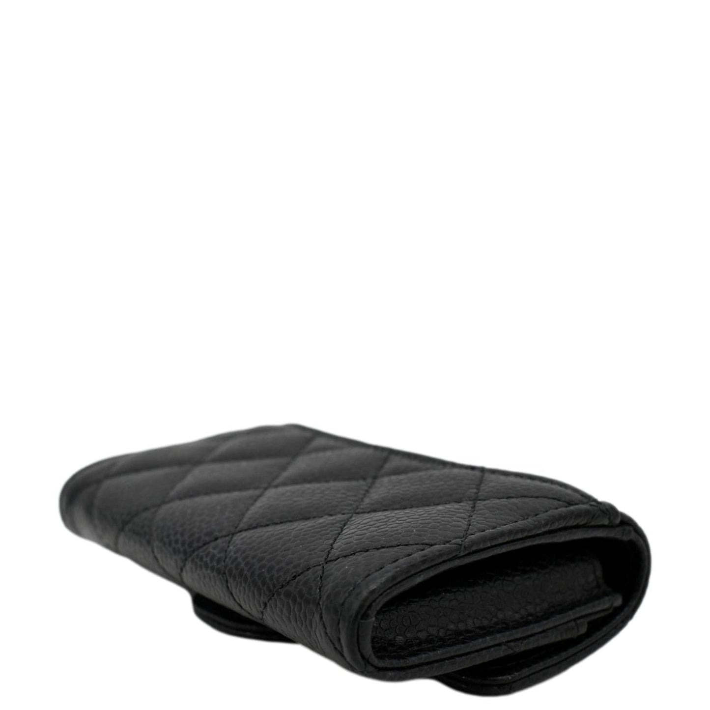 CHANEL Flap Quilted Caviar Leather Card Holder Black
